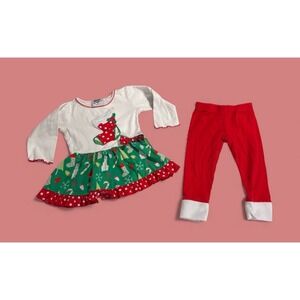 Ann Loren 2 Piece Stocking Embellished Holiday Outfit‎ Girls Size 2-3T